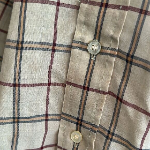 Vtg  60s/70s Towncraft Tan Plaid Polyester/Cotton Button Down Long Sleeve Shirt - Picture 5 of 8